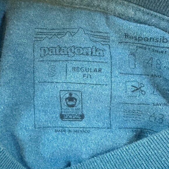 PATAGONIA Teal Regular Fit Classic Logo Tee T Shirt Size Small - Picture 6 of 7